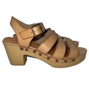 J by J. Crew Women's Sandals Size 8 Tan Faux Leather Strappy Buckle Close